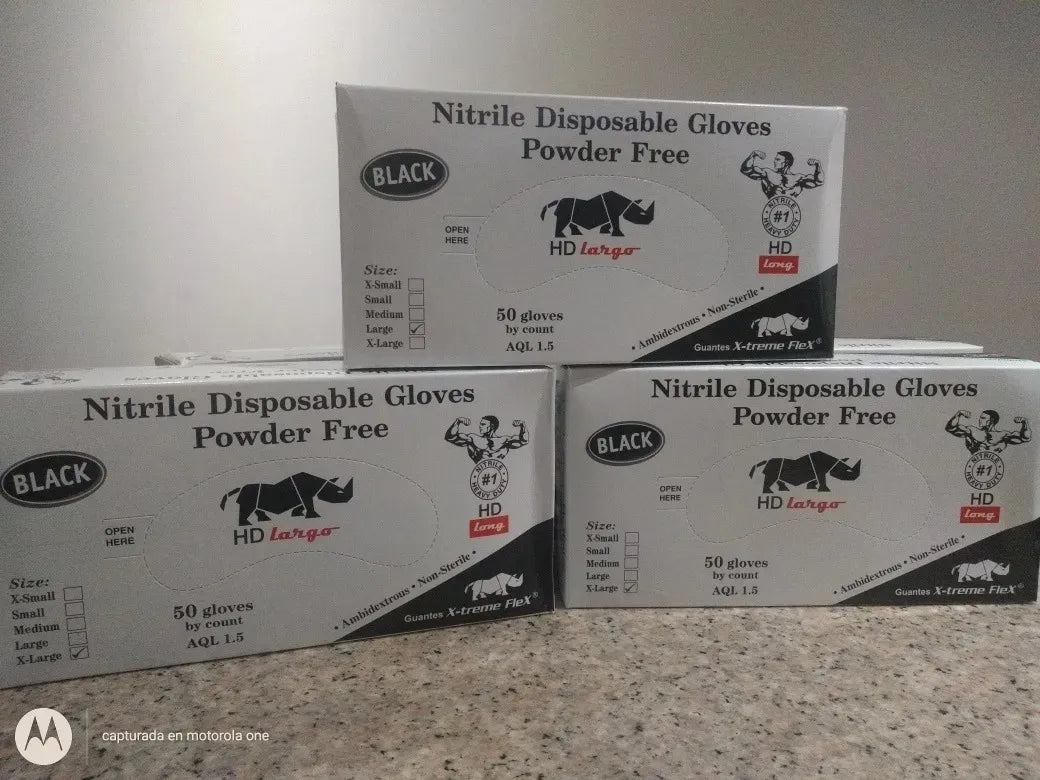 Guantes Nitrilo Hd Heavy Duty Xl Negro Y Azul Extra Grueso
