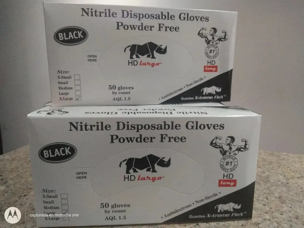 Guantes Nitrilo Hd Heavy Duty Xl Negro Y Azul Extra Grueso
