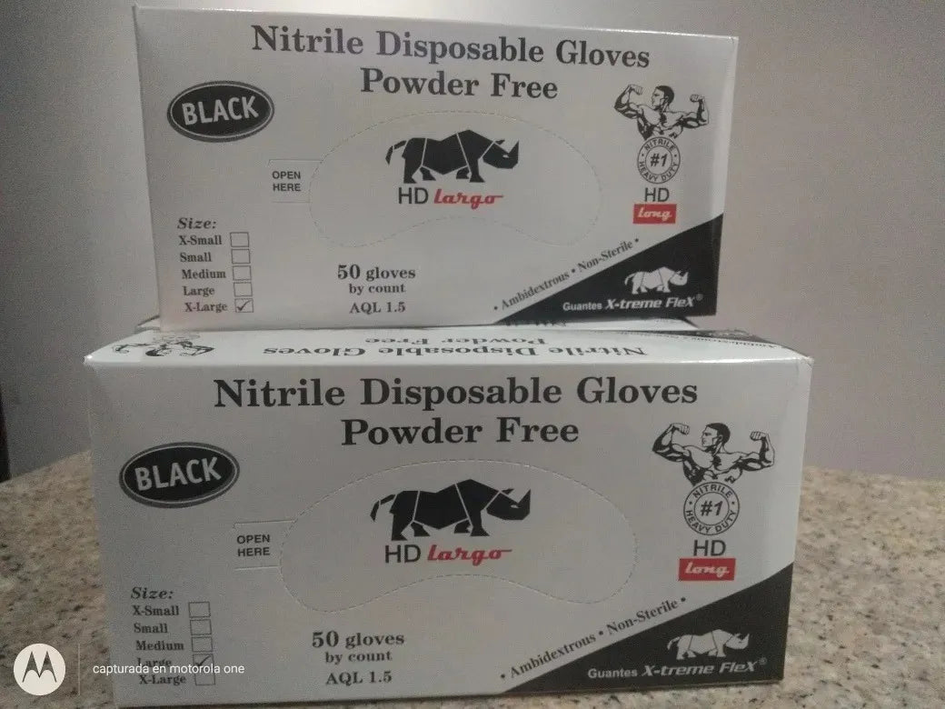 Guantes Nitrilo Hd Heavy Duty Xl Negro Y Azul Extra Grueso
